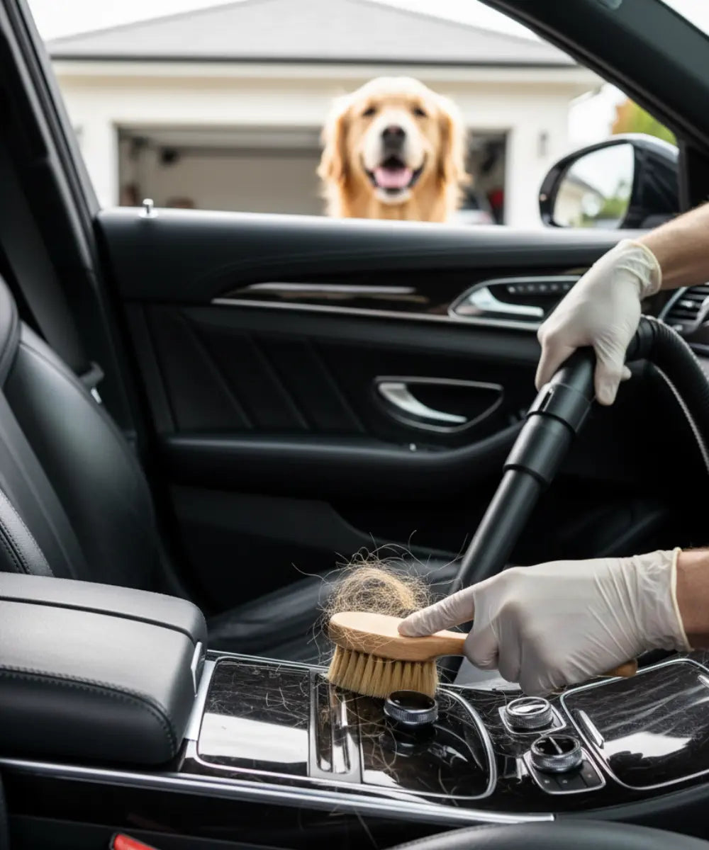 Nettoyage intérieur de voiture à Argenteuil, aspiration des poils d’animaux sur les sièges et les surfaces.